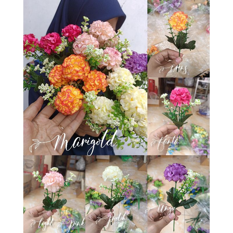 Marigold Bunga Plastik Artificial Dekorasi Rustic Hiasan Mahar Dried Flower Hampers Ringbox-1