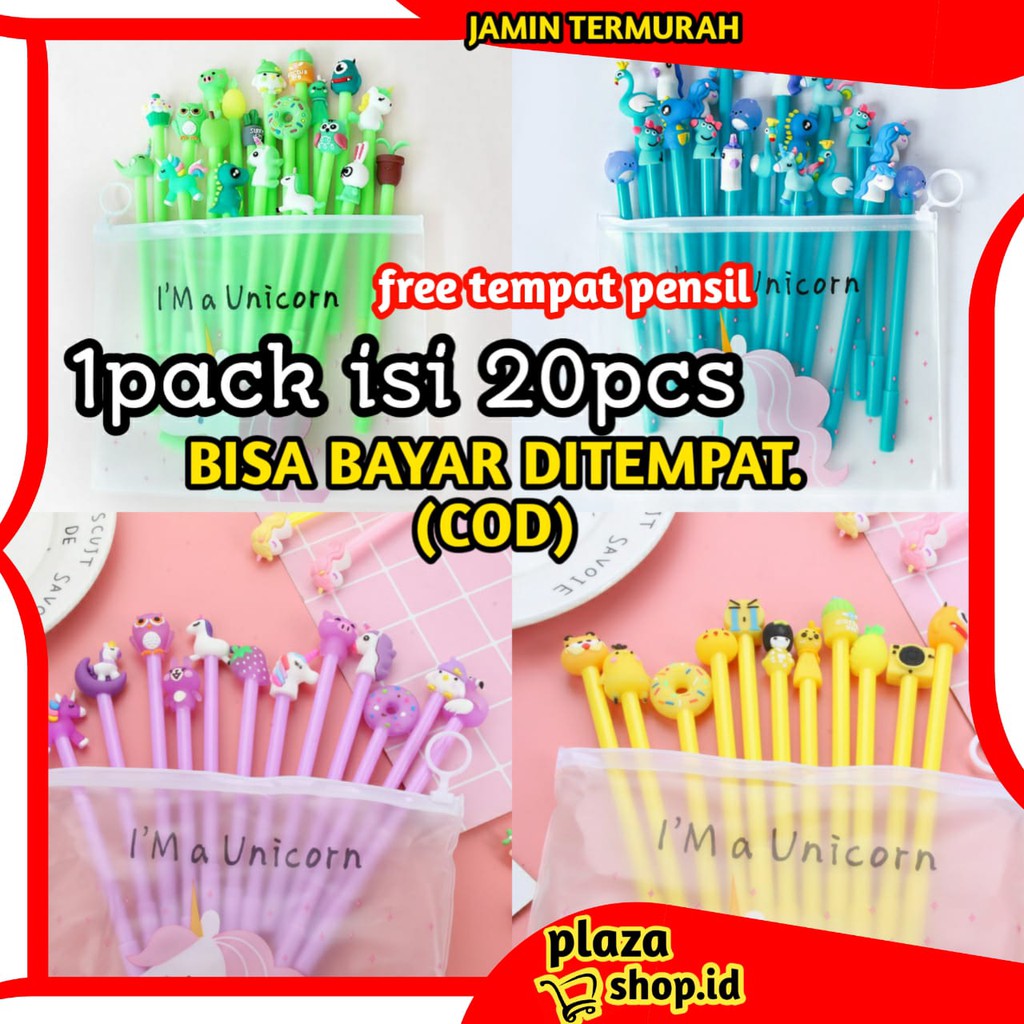 

PLAZASHOP♨ COD Ps155 Pulpen Set Karakter Isi 20 Pcs Free Tempat Pensil Unicorn Stationary Paket Mura