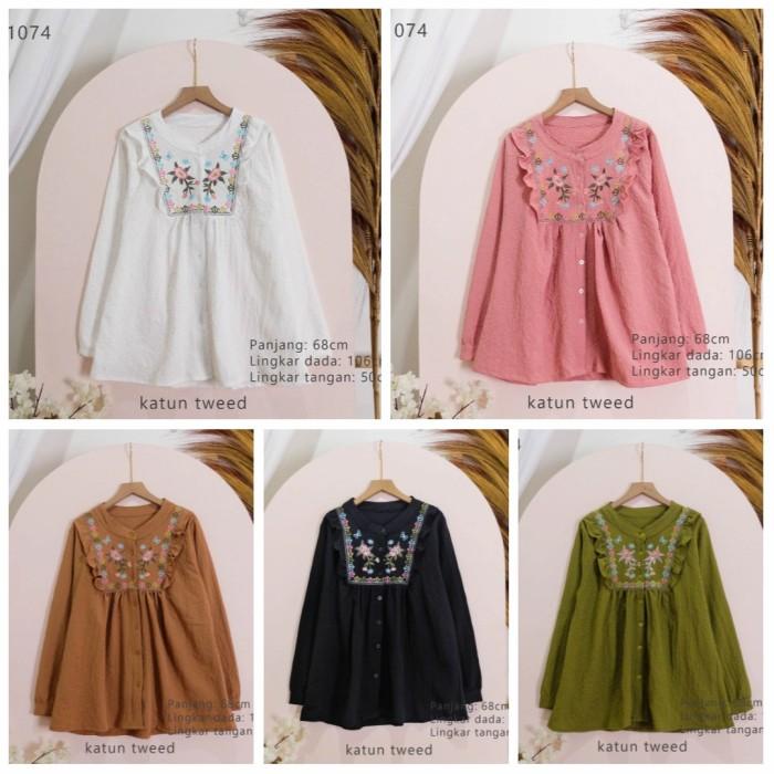 Super Sale Yc220 Kemeja Putih Bordir Tunik Atasan Wanita Pesta Baju Kerja Panjang Premium