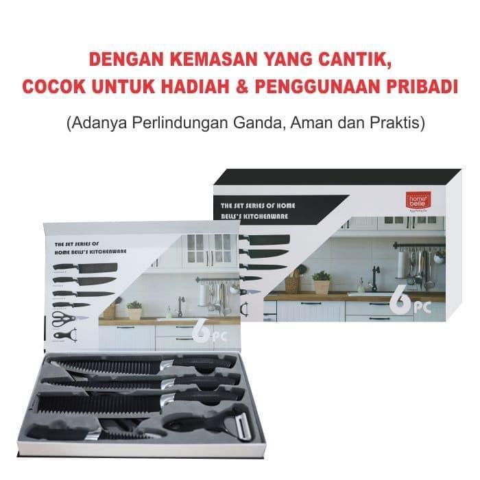 Knife Set 6 pcs / Pisau Dapur Set / Set Pisau Stainless Steel Black J6 Premium