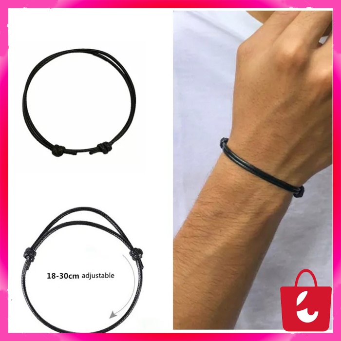 ✅ BISA COD Gelang Tangan Tali Korea Pria Wanita Polos Hitam Waterproof Gelang Tali Simple Anti Air Kekinian Keren