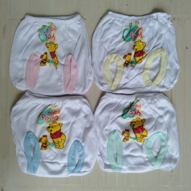 6 pcs Celana pop newborn putih sablon pooh / Celana pop bayi motif pooh / Celana kodok