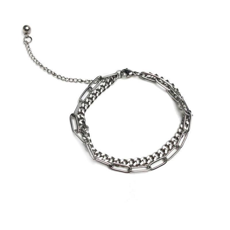 Ins Hip Hop Simple Double-Layer Chain Metal Bracelet Gelang Unisex