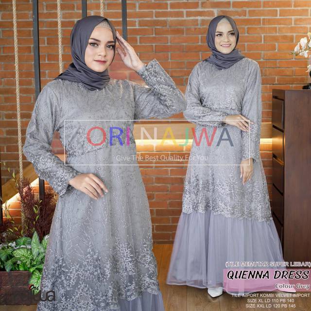 quenna dress ORI Najwa Gamis BRUKAT jumbo ld #120 asmara gown farasya dress
