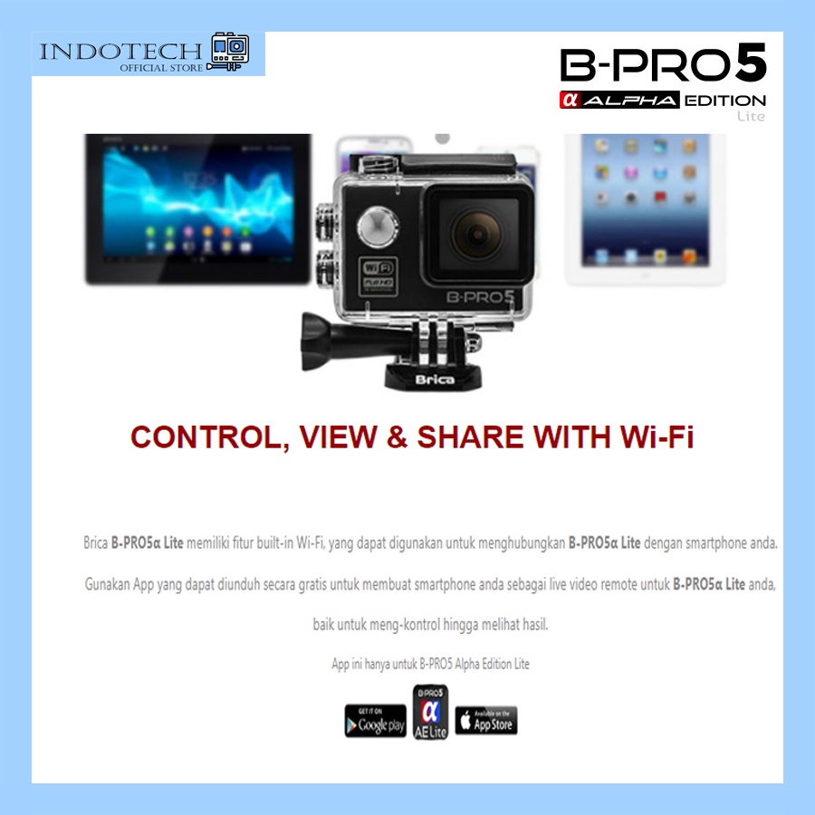 Brica B-Pro 5 Alpha Edition Lite - Ae Lite - Action Camera (Wifi) - Garansi Resmi