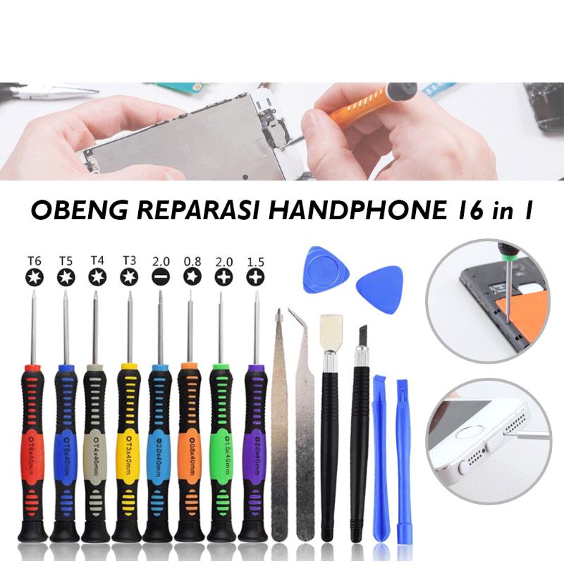 OBENG FULLSET HANDPHONE ISI 16 IN 1 - TOOLS SET HANDPHONE UNIVERSAL SMARTPHONE Lcd Touchscreen