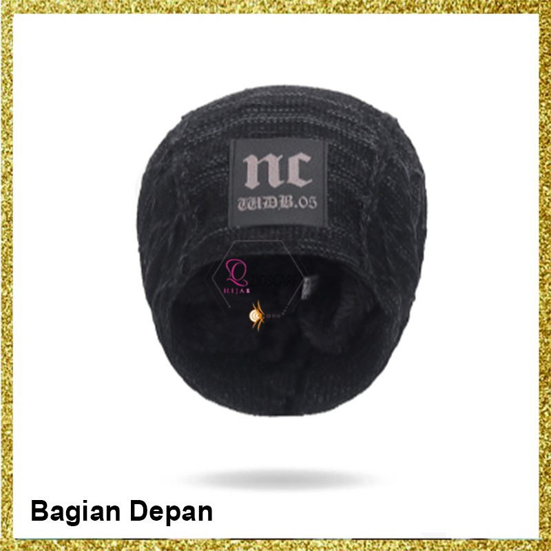 Topi Kupluk + SYAL NC Beanie Dewasa Knitted Hat Bahan Rajut Bulu Tebal Topi Gunung KPG