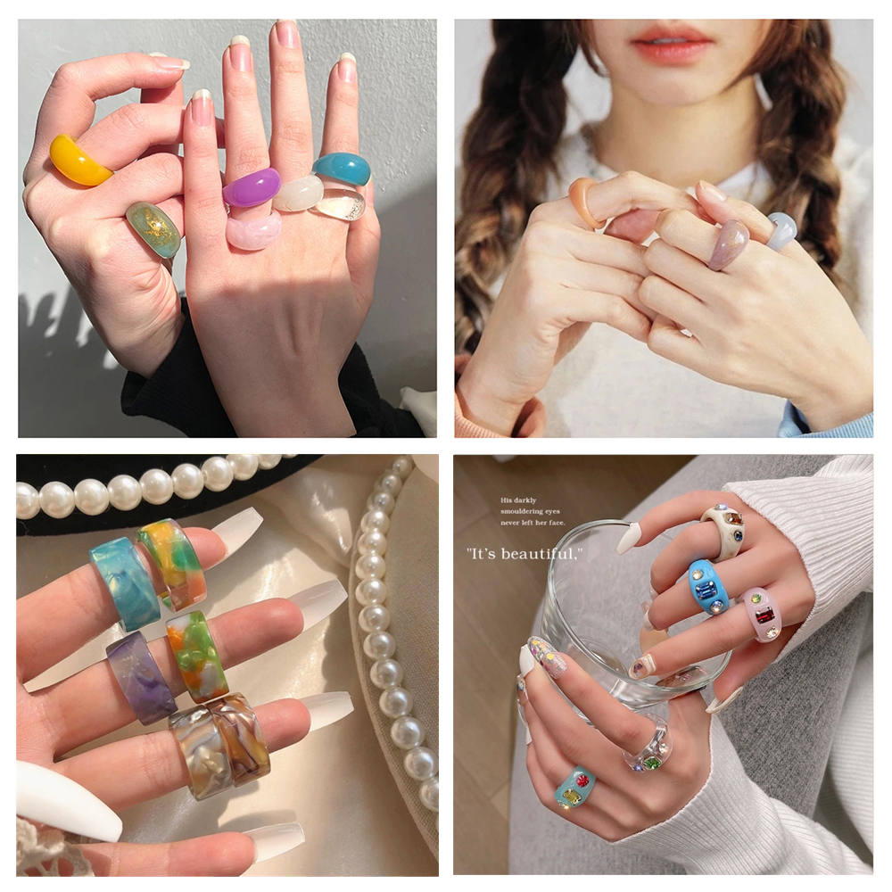 AY(CN) Set Cincin Berlian Resin Bentuk Buah Warna-Warni Gaya Korea Untuk Wanita