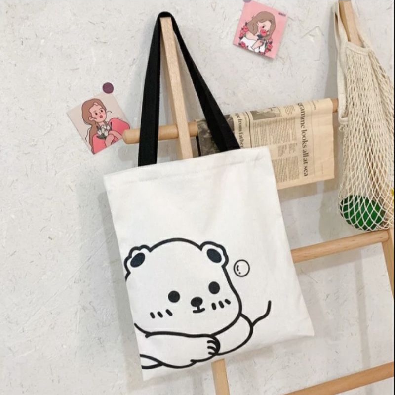 dem_sare / DS1117 Tote Bag Wanita Totebag tote Karakter Tote bag wanita custom motif Panda-Putih