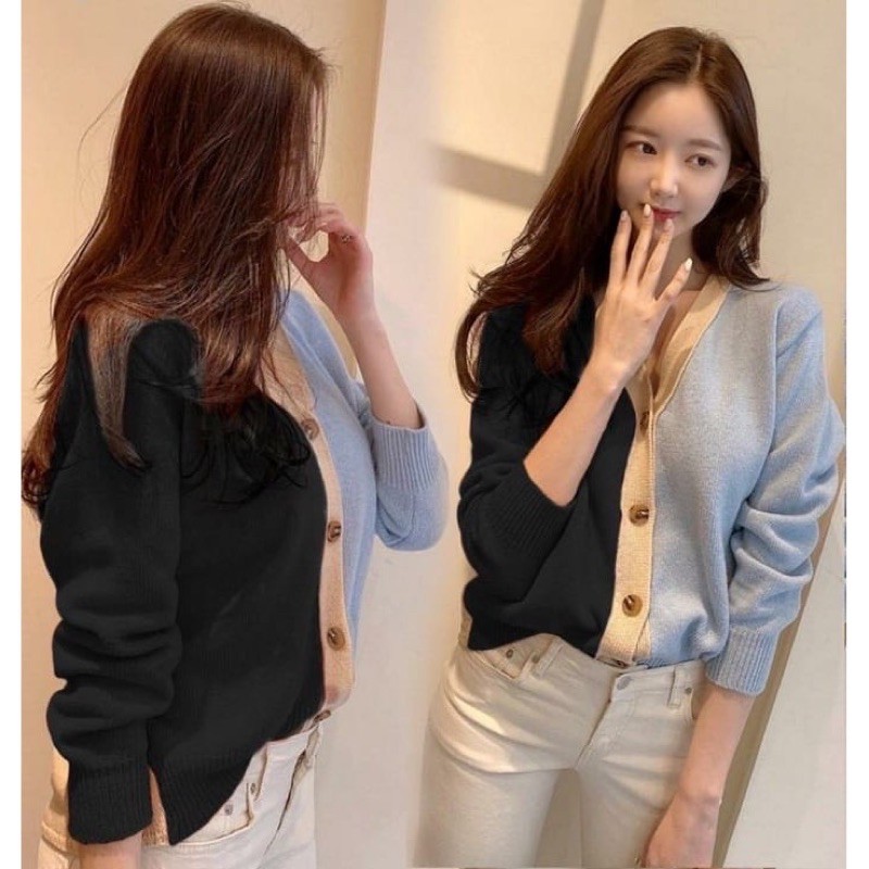 baju rajut sweater atasan lengan panjang cardi combi nora bahan tebal all size