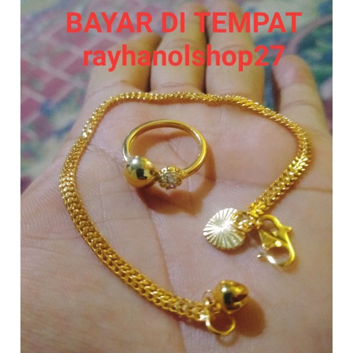 Gelang Tangan Rantai tikar free cincin 1 dan 2 lapis emas 24k pria wanita lapis emas gold