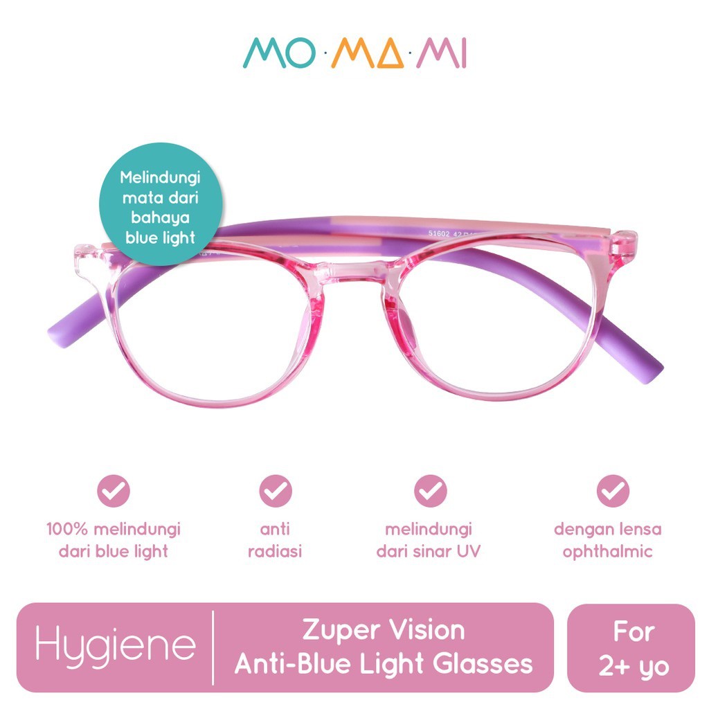 Momami Zuper Vision Anti-Blue Light Glasses Kacamata Anak Pink Purple