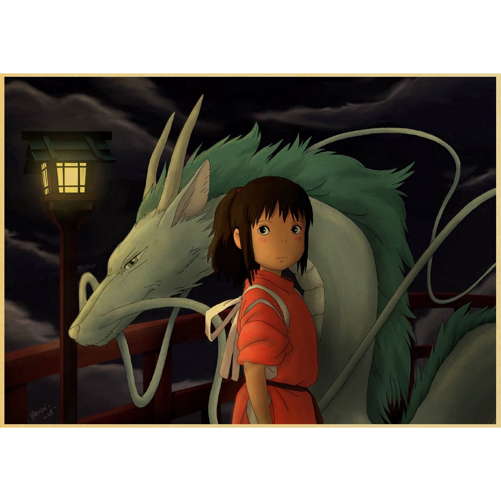 Retro Posters Spirited Away Hayao Miyazaki Cartoon Movie Poster Kraft Paper Painting Stickers Wall Hanging Painting Printed Draw