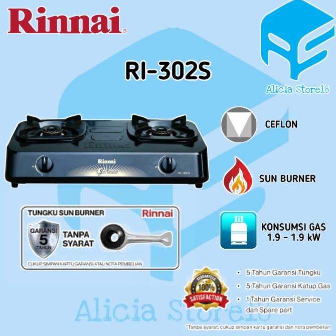 Kompor Gas 2 Tungku Rinnai Ri 302S Ri302S Ri-302S 302 S