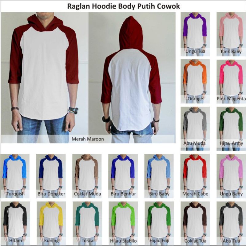 kaos Hoodie raglan lengan 3/4 size S-5XL