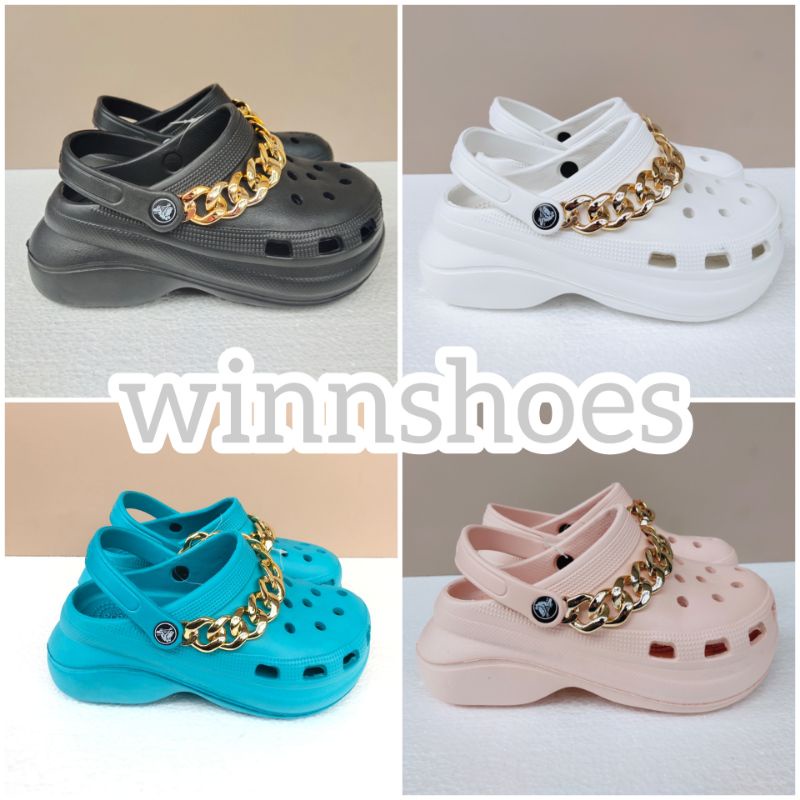 Bae Clog Gold Chain Sandal Wanita Karet Slop Platform Rantai Sendal Korea Import Terbaru Kekinian - 391