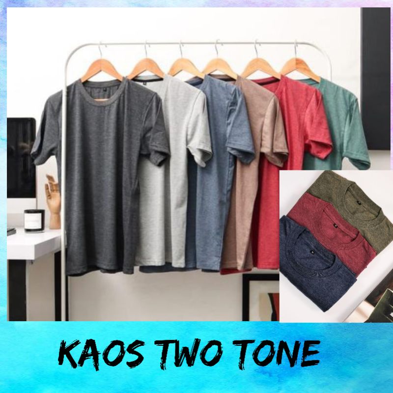 KAOS POLOS PRIA WANITA LENGAN PENDEK TWOTONE KATUN TERBARU