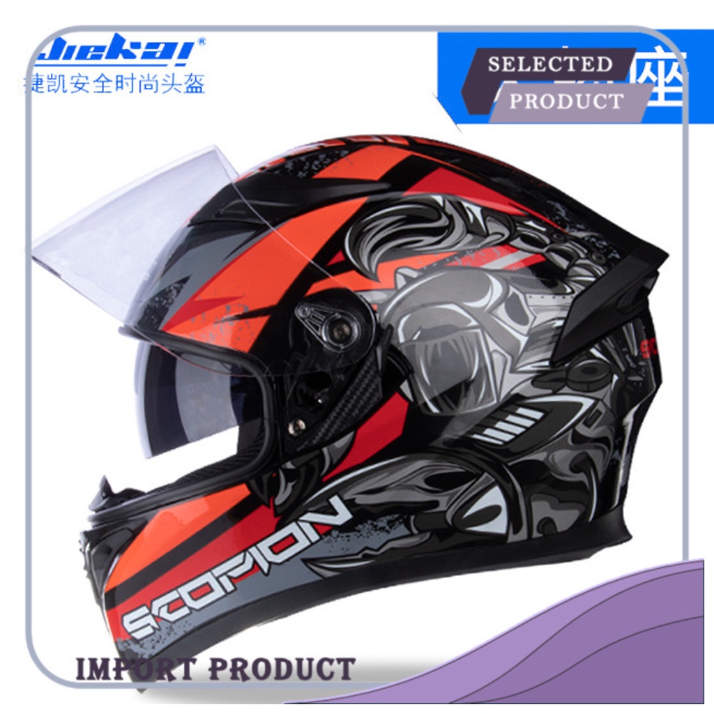 Helm Jiekai Jk316 Sepeda Motor  Penuh Cover Empat  Ganda Lens  Ngin Racing Helm Import