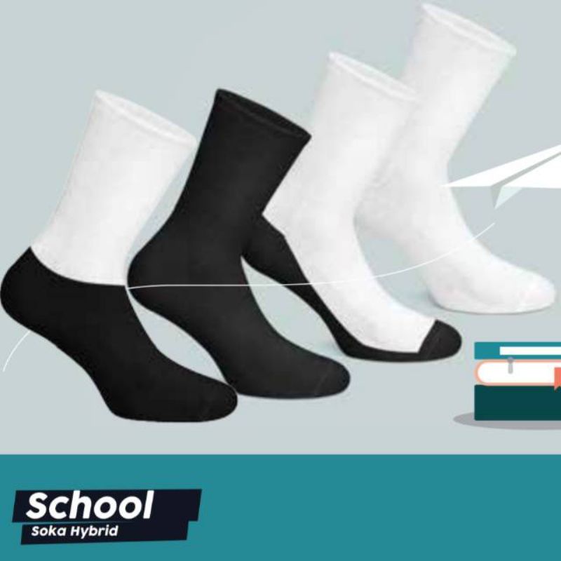 Kaos Kaki Sekolah Anak SD SMP Warna Putih Hitam Telapak Hitam by Soka School | Kaos Kaki Sekolah Soka