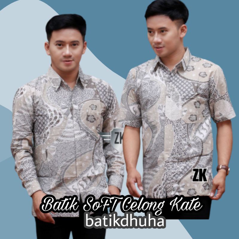 ATASAN BATIK PRIA SOFT CREAM GREY CELONG KATE M L XL XXL