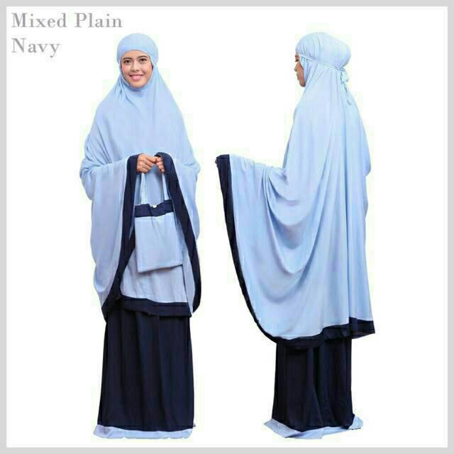 Mukena Tazkia Mixed Plain Navy Blue / Mukena Tazbiya / Mukena Batik / Mukena Dewasa / Mukena Jumbo