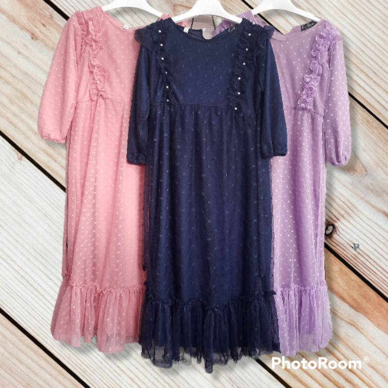 Gamis Brukat Anak Perempuan Lilac Navy / Gamis Tutu Anak Cewe / Dress Tile Kids Junior