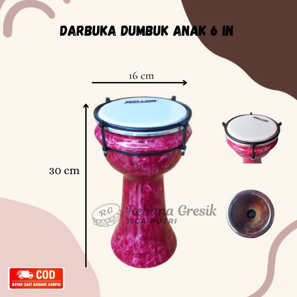 Dumbuk Pinggang Darbuka Anak Kecil Mika 6 inch/ Dumbuk Hadroh darbuka 6 inch Kayu Mahoni