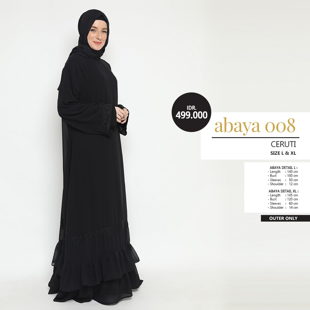 Outer Luaran Cargidan Panjang Abaya Tatuis 008 Ceruti Polos Hitam Bordir Renda Premium Eksklusif Ori