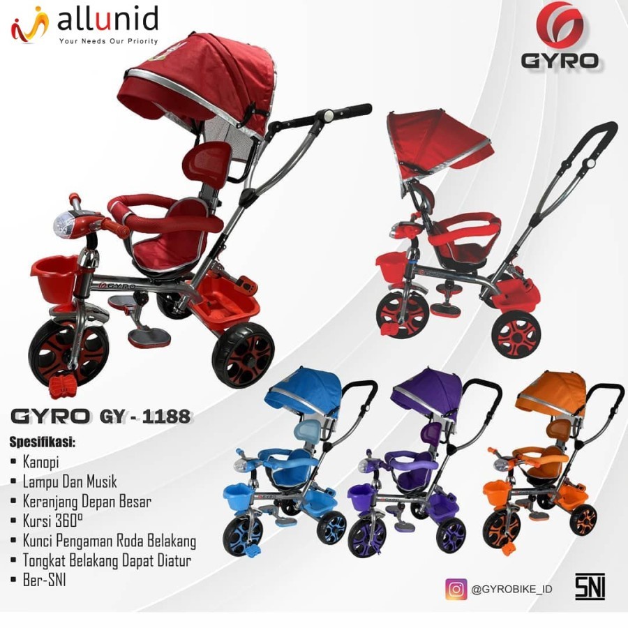 Sepeda Roda Tiga Anak Stroler GYRO 1188 NEW Tricycle Bike BISA GOSEND