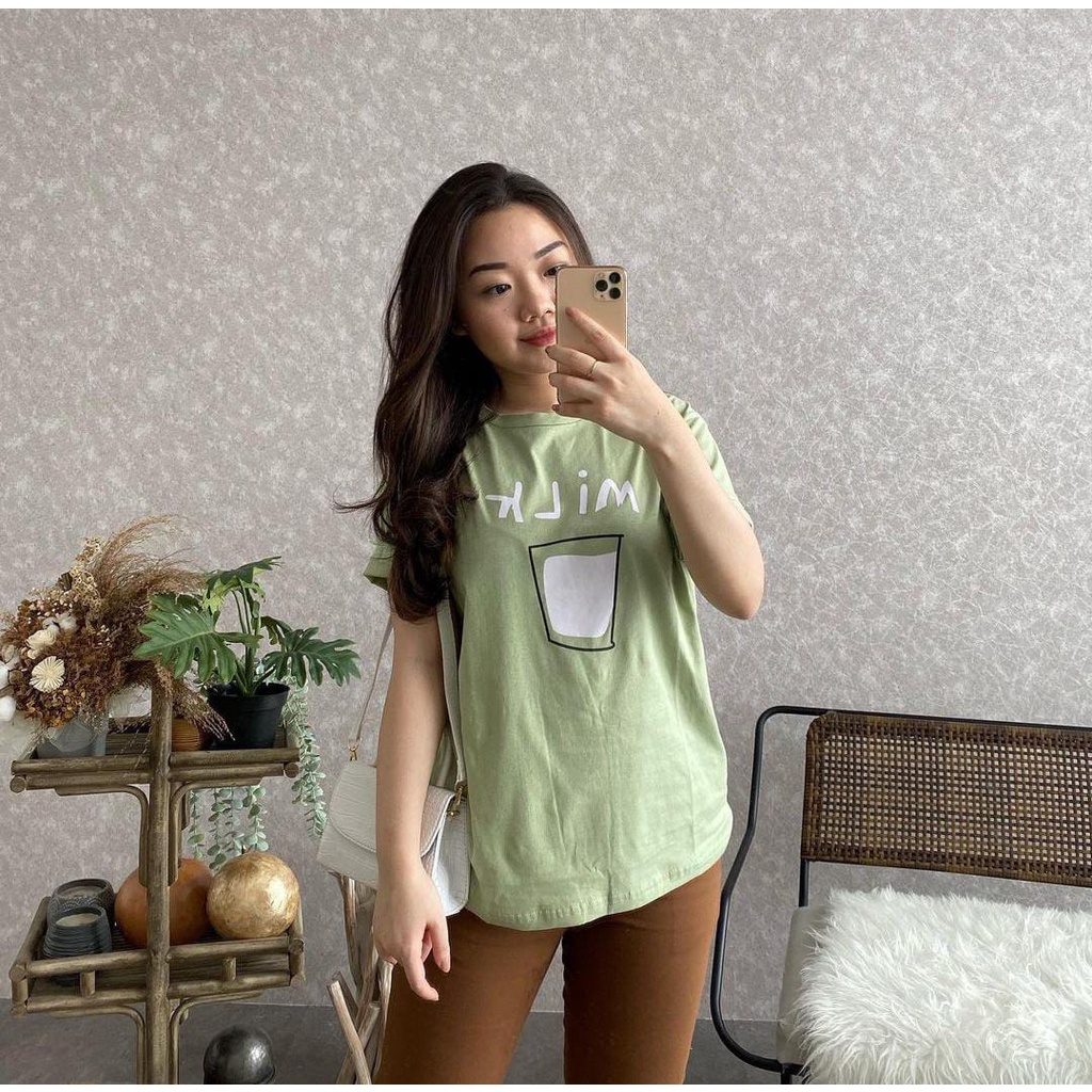 KAOS SAGE GREEN | BAJU TSHIRT TUMBLR TEE AVOCADO MILK DINO MINT HIJAU KATUN WANITA