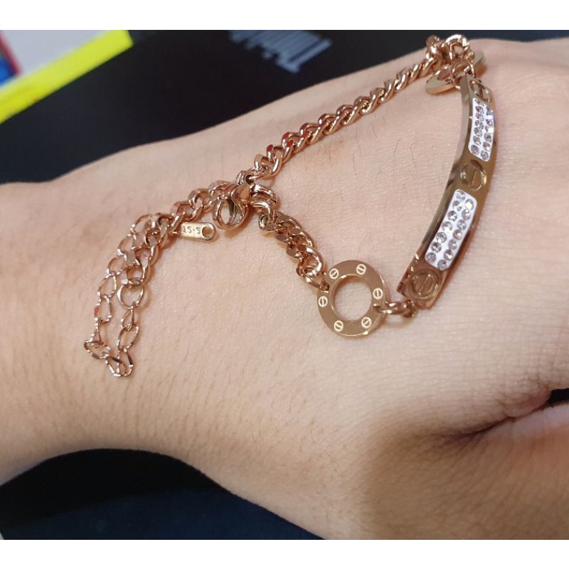 Gelang Titanium Asli Rosegold Premium Quality Anti karat anti alergi Stainless Steel ori T182