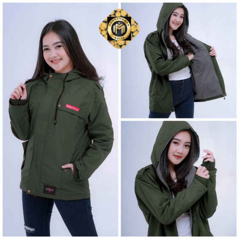 JAKET PARKA WANITA SEMI PARKA CEWEK BLAZER WATERPROOF ORIGINAL REBEL ID - SANDANGMAS MULYA-Blazer Army