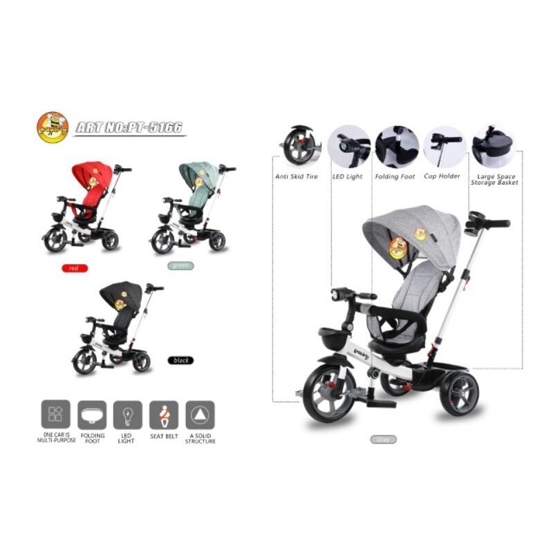 Sepeda Trike Stroller Pacific 5166 Sepeda Anak Tiga Roda Dorongan