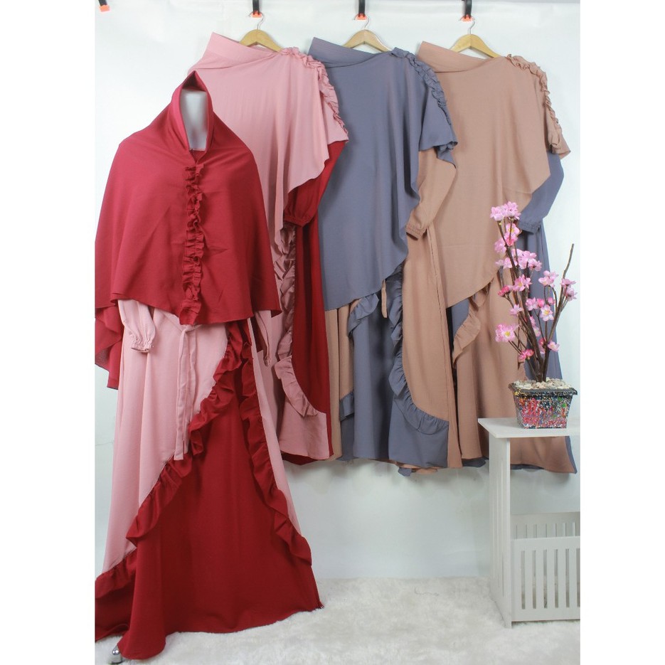 GAMIS SET SYARI SHERLYA bubble crepe SET khimar terbaru ringan