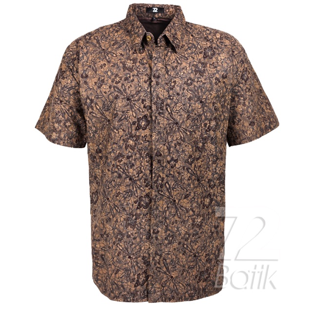 KEMEJA BATIK PRIA Lengan Pendek Premium Capung Warna Cream Coklat 728526 Cap 72 - Baju Kemeja Atasan Pakaian Setelan Batik Pria Cowok Laki Laki Remaja Keluarga Kantor Lengan Pendek Modern Slimfit Slim Fit Premium Kekinian