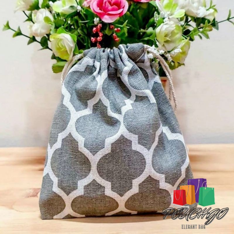 Pouch Serut Travel Pouch Organizer Souvenir Tas Serut Motif Kain Goni Grey