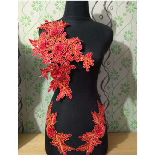 Toko Bekasi Timur Bordir Tempel Renda Dada Tasik Aster Merah Lace Embroidery
