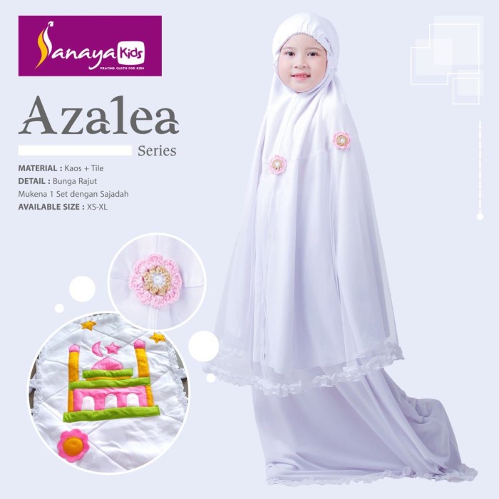 Mukena wanita Size L (7 - 10th) Sanaya Kids Mukena Anak Kaos seri Azalea - Putih putih polos anak te