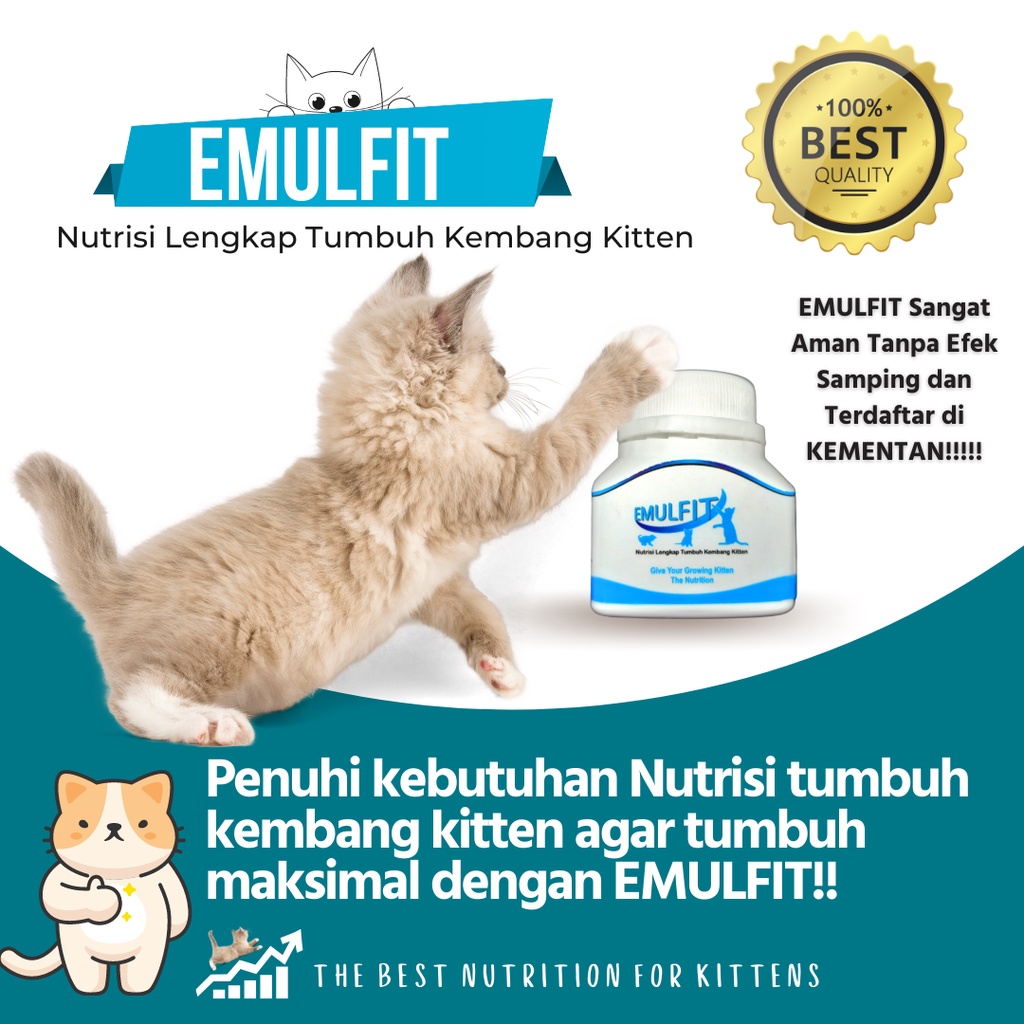 EMULFIT Nutrisi Makanan Pertumbuhan Kitten / Vitamin Nafsu Makan Anak Kucing Gemuk Sehat