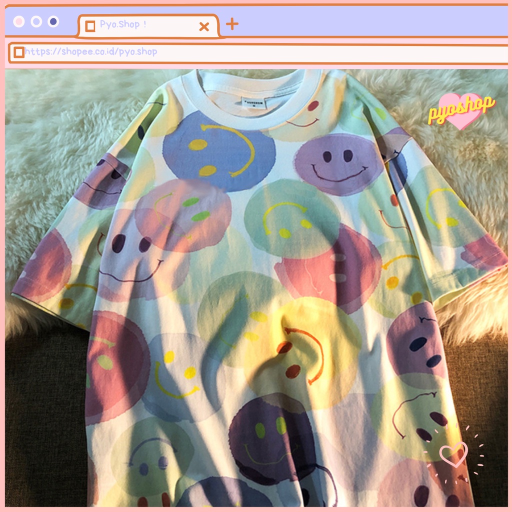 Oversize Tee Tshirt Kaos Import Longgar Motif Love &amp; Smile
