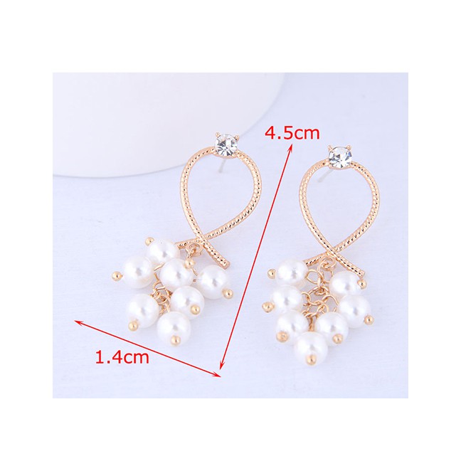 LRC Anting Tusuk Fashion Golden Pearl And Diamond Cross Alloy Stud Earrings A61810