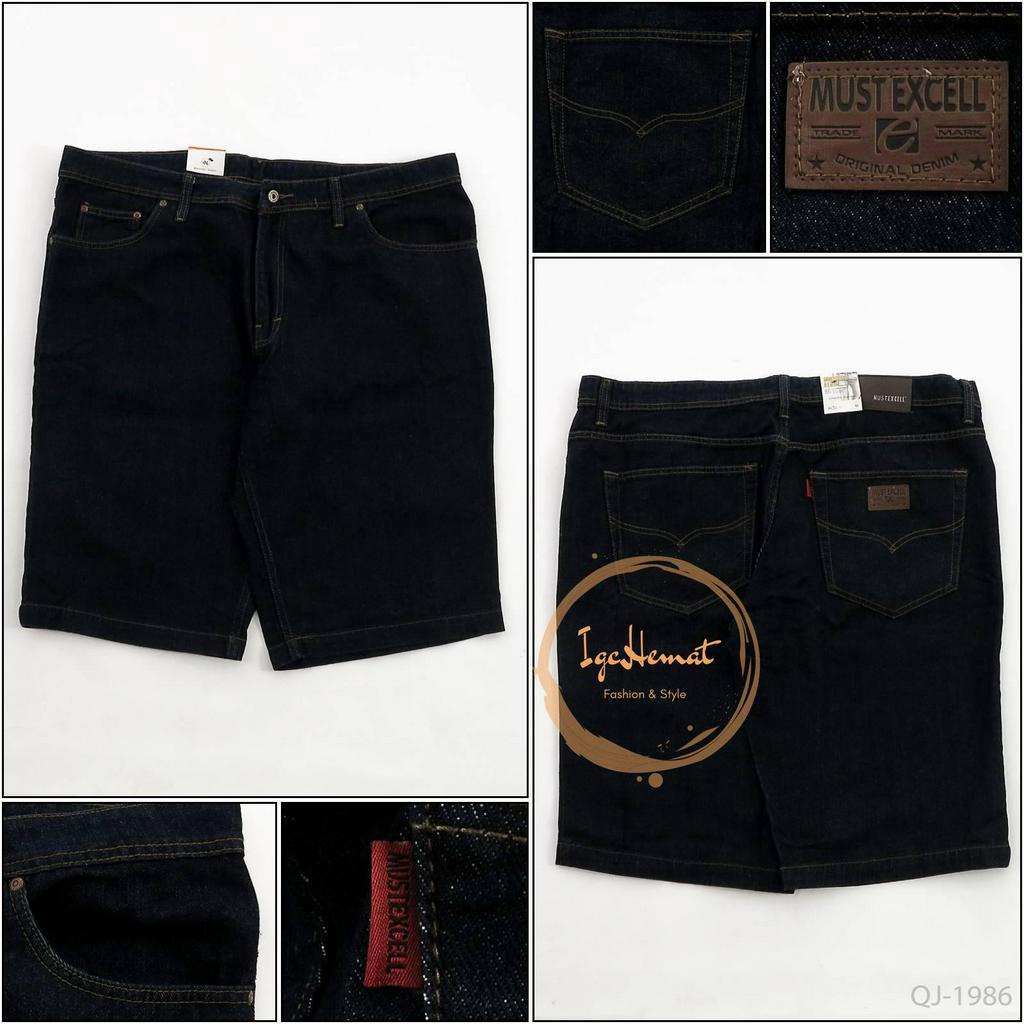 CELANA PENDEK JEANS LAKI LAKI BIRU TUA MUST EXCELL 42-48[QJ1986]