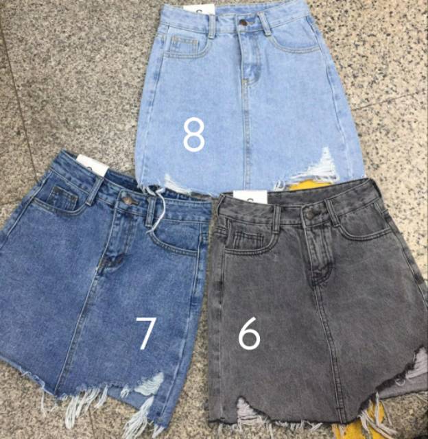 ⚡️CLEARANCE SALE ❤ PREMIUM IMPORT ❤ REAL PIC! JEANS RIPPED BUTTON POCKET MINI  SKIRT