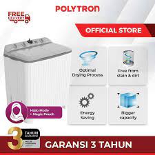 Polytron Mesin Cuci 2 Tabung 8 Kg PWM 8076 Twin Tube PROMO GARANSI