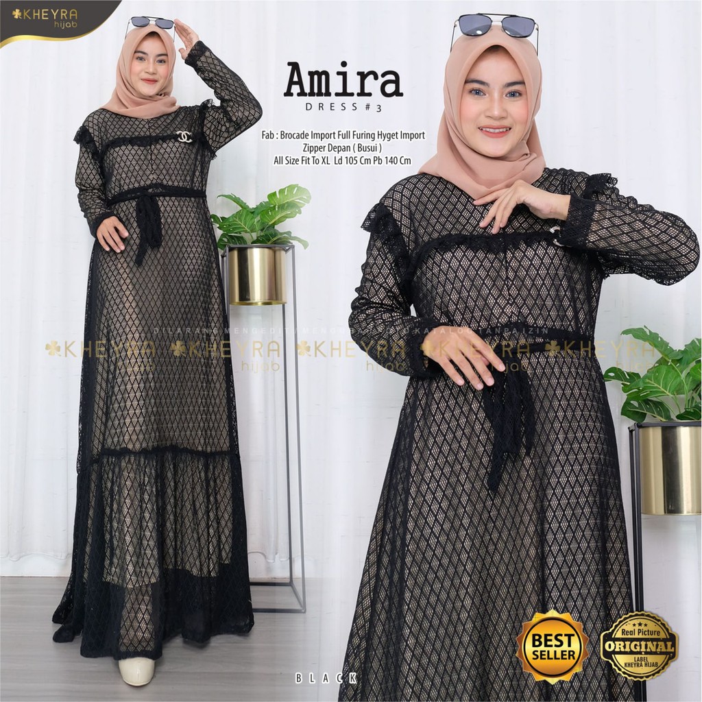 Amira dress #3 Dress  GAMIS MAXI HITAM  BROKAT busui LD 105