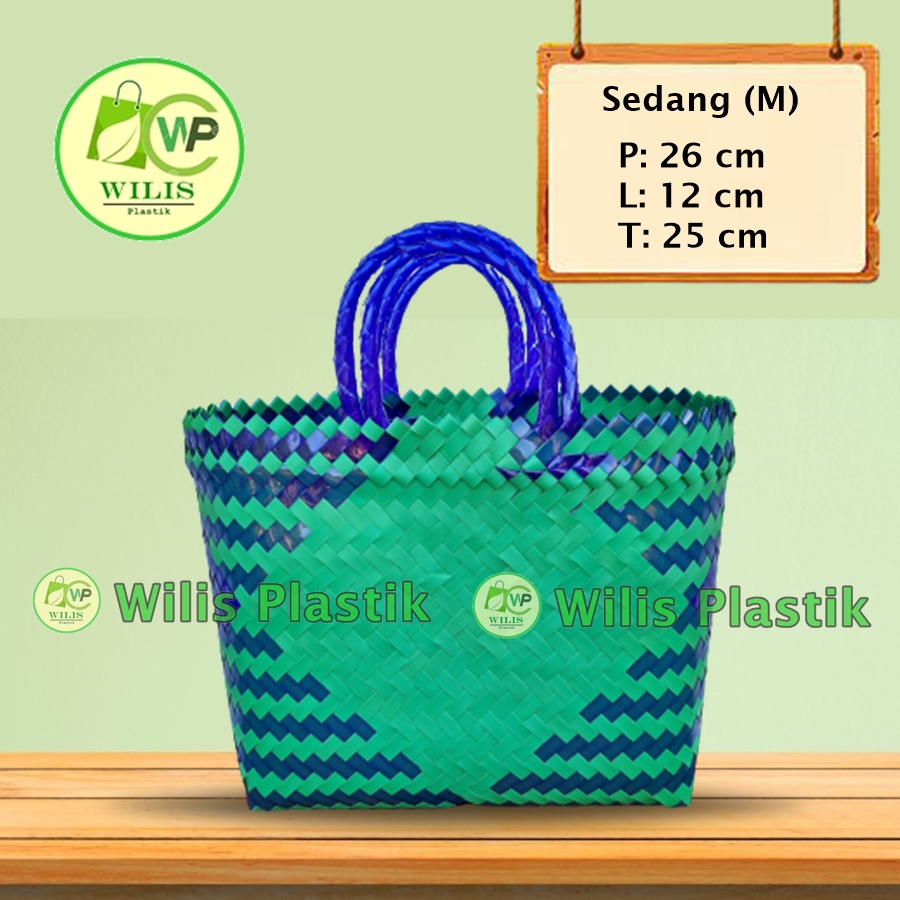 Tas Anyaman Plastik Kaca Sedang (M) / Tas Anyam  Keranjang Belanja / Tas Bingkisan Hampers Parcel