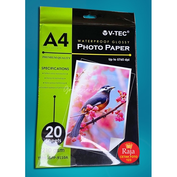 

KERTAS FOTO GLOSSY 210gsm V-TEC