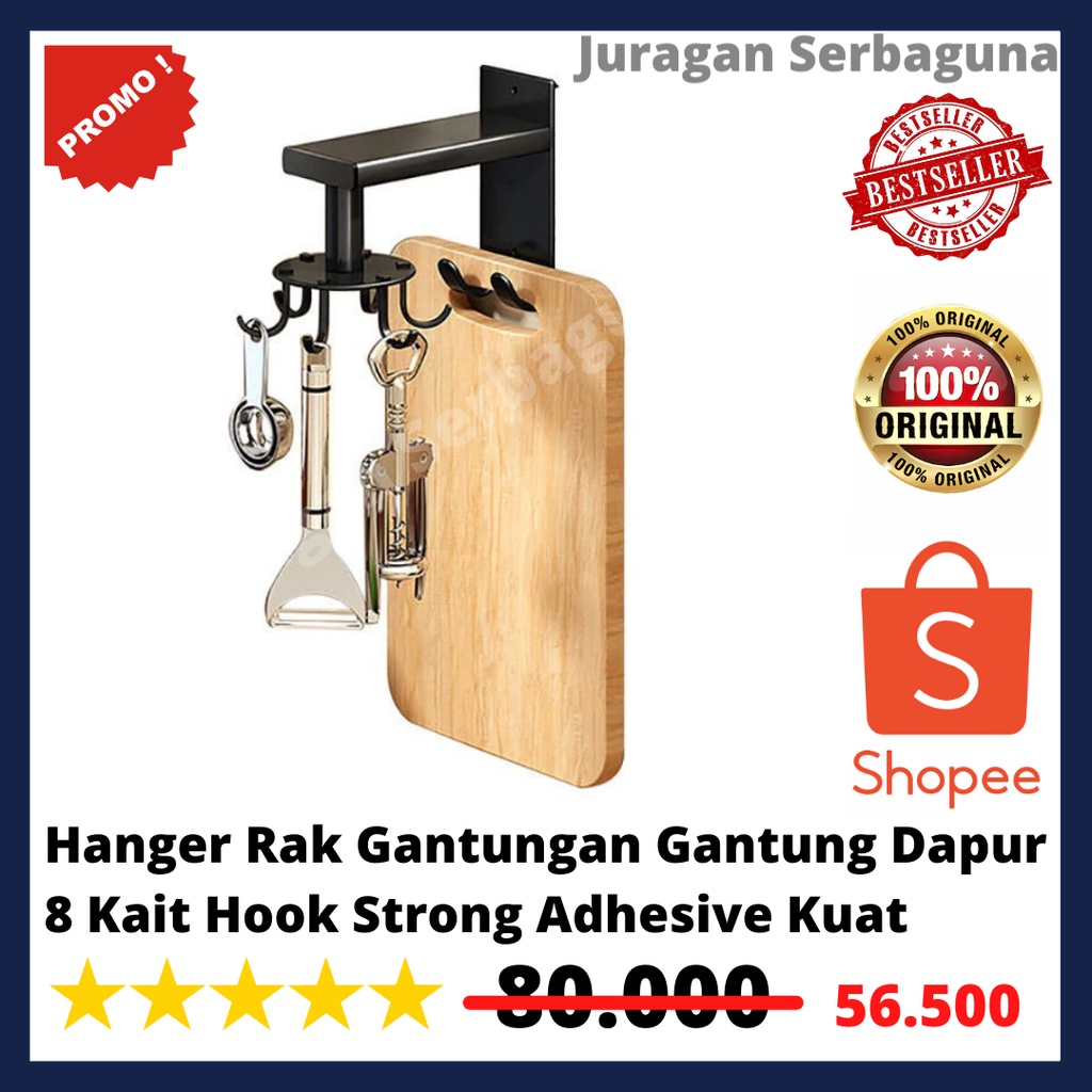 Hanger Rak Gantungan Gantung Dapur 8 Kait Hook Strong Adhesive Kuat