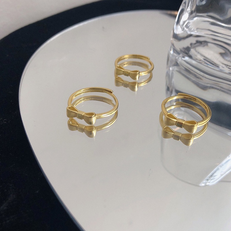 Cincin Model Terbuka Desain Pita Warna Gold Matte Gaya Uniksimple Untuk Wanita