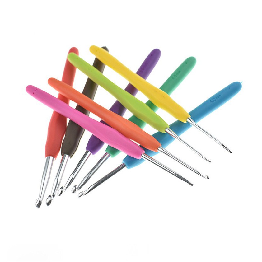 AnekaBenang - Hakpen (Alat/Jarum Rajut) ANK Gagang Karet 9 size / Silicone Handle Alu Crochet Hooks - SET